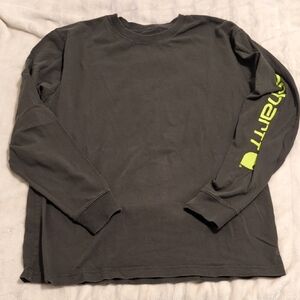 Carhartt Dark Green Long Sleeve Tee with Neon Yellow Sleeve Logo